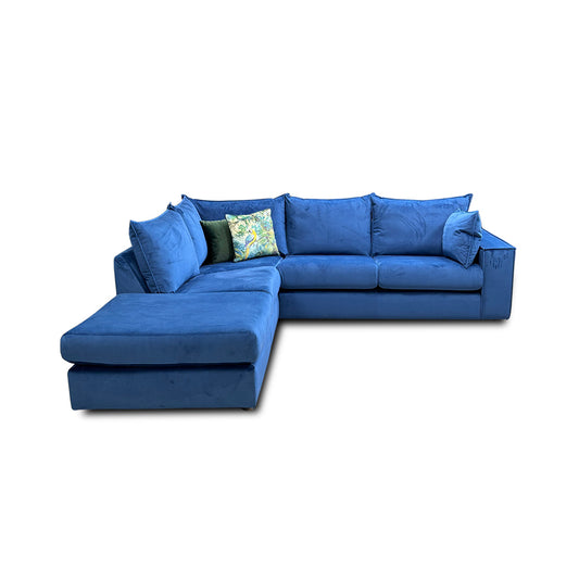'Lovise' Royal Blue Lovise Velvet Left Hand Facing Arm 3 Piece Open End Corner Sofa