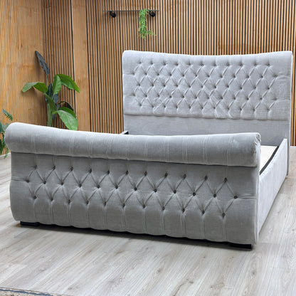 Sleep Story ‘Lance’ Aston Silver Fabric Left Hand Side Opening Ottoman Bed Frame - Super King Furniture Village