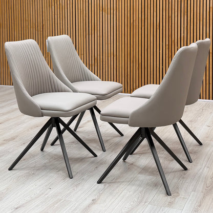 ‘Icon’ Light Taupe - Bronze Faux Leather Set of 4 Swivel Dining Chairs