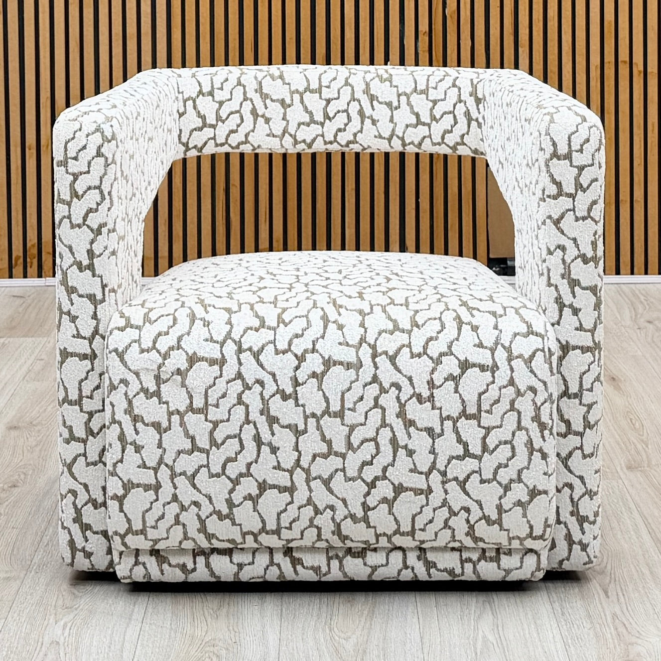 ‘Leo’ White and Bronze Patterned Fabric Accent Chair