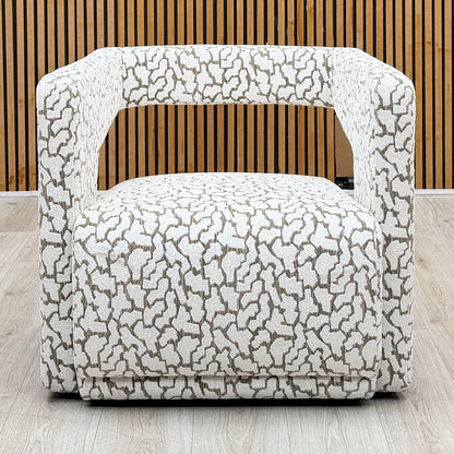 ‘Leo’ White and Bronze Patterned Fabric Accent Chair