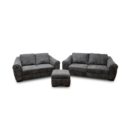'Galleria' Utah Grey Leather 3 + 2 Sofa Set with Storage Footstool