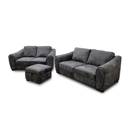 'Galleria' Utah Grey Leather 3 + 2 Sofa Set with Storage Footstool