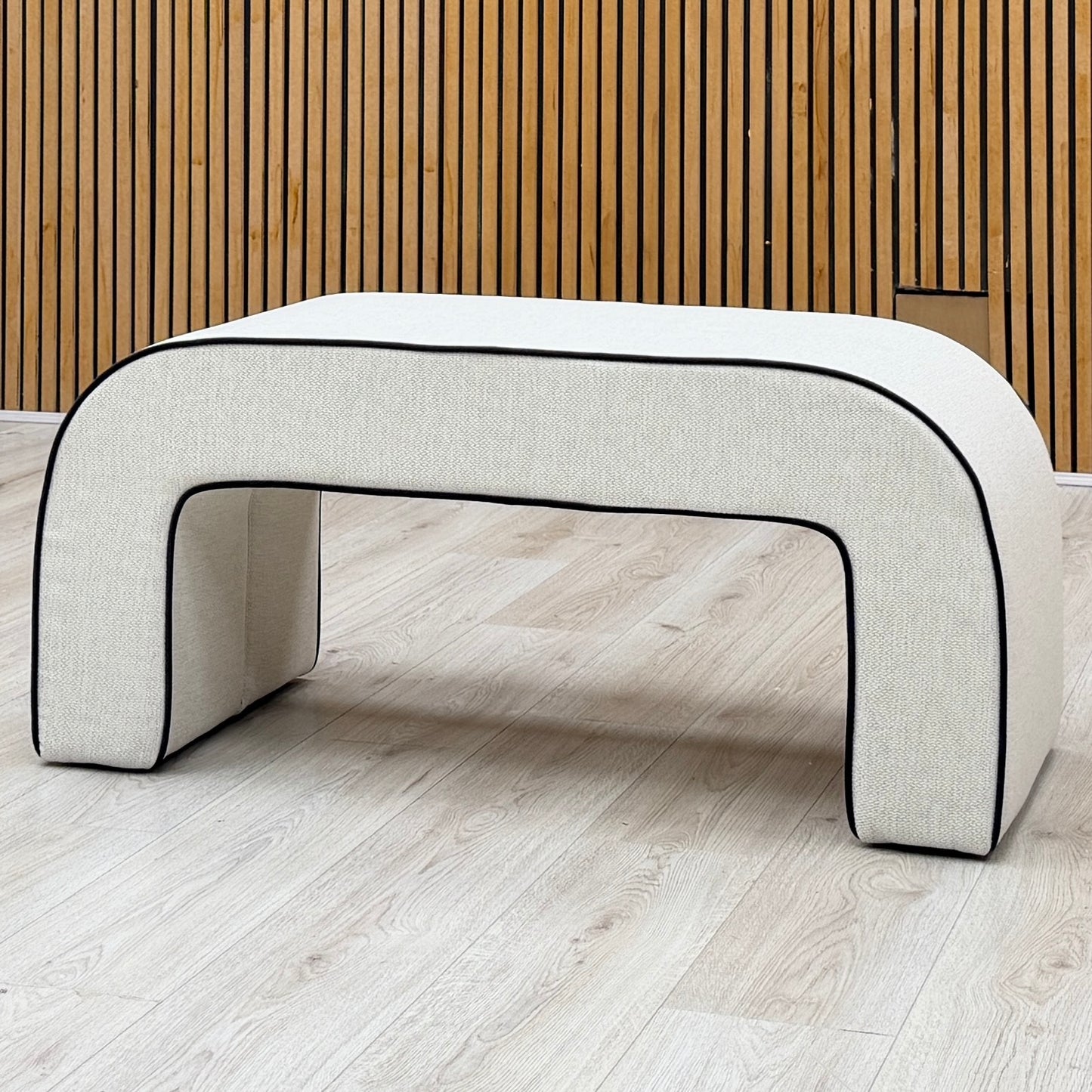 ‘Demure' Natural Demure Textured and Velvet Fabric Banquette Footstool