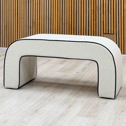 ‘Demure' Natural Demure Textured and Velvet Fabric Banquette Footstool