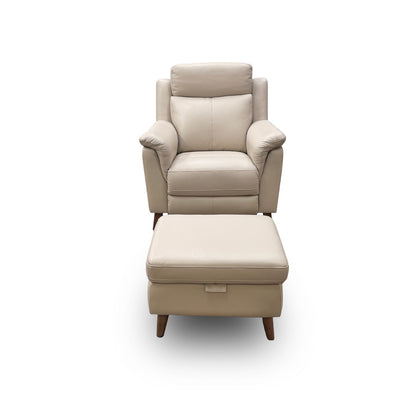 'Sienna' Cream Leather Power Recliner Armchair with Power Headrest + Storage Footstool
