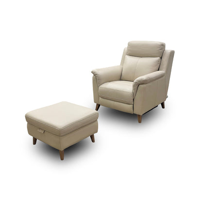 'Sienna' Cream Leather Power Recliner Armchair with Power Headrest + Storage Footstool