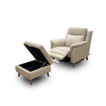 'Sienna' Cream Leather Power Recliner Armchair with Power Headrest + Storage Footstool