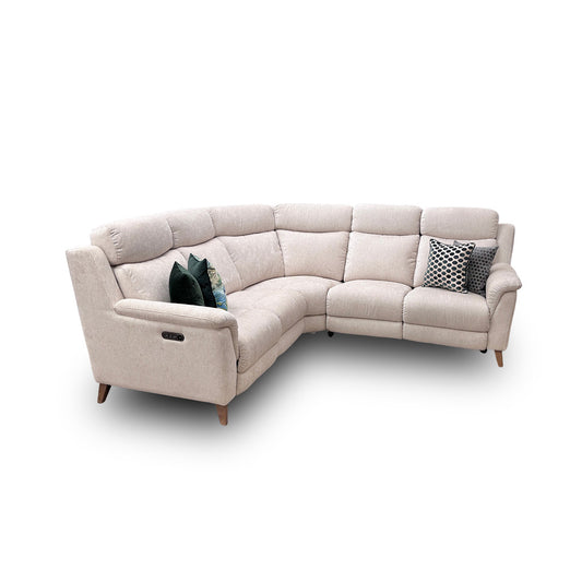 'Sienna' Light Grey Fabric Power Recliner Corner Sofa with Power Headrests