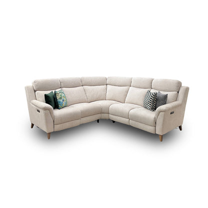 'Sienna' Light Grey Fabric Power Recliner Corner Sofa with Power Headrests