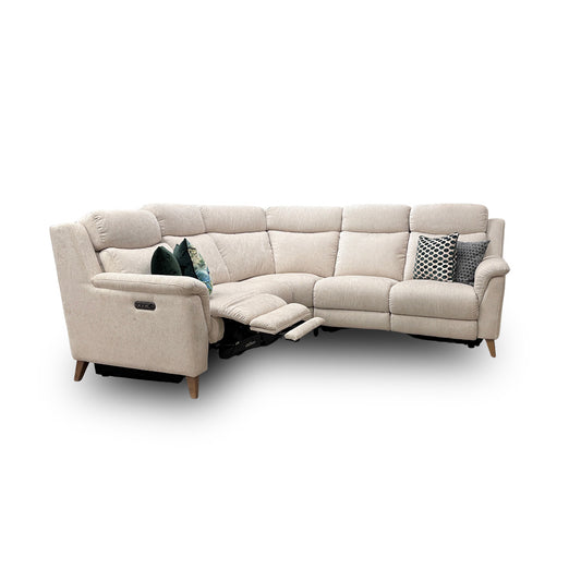 'Sienna' Light Grey Fabric Power Recliner Corner Sofa with Power Headrests