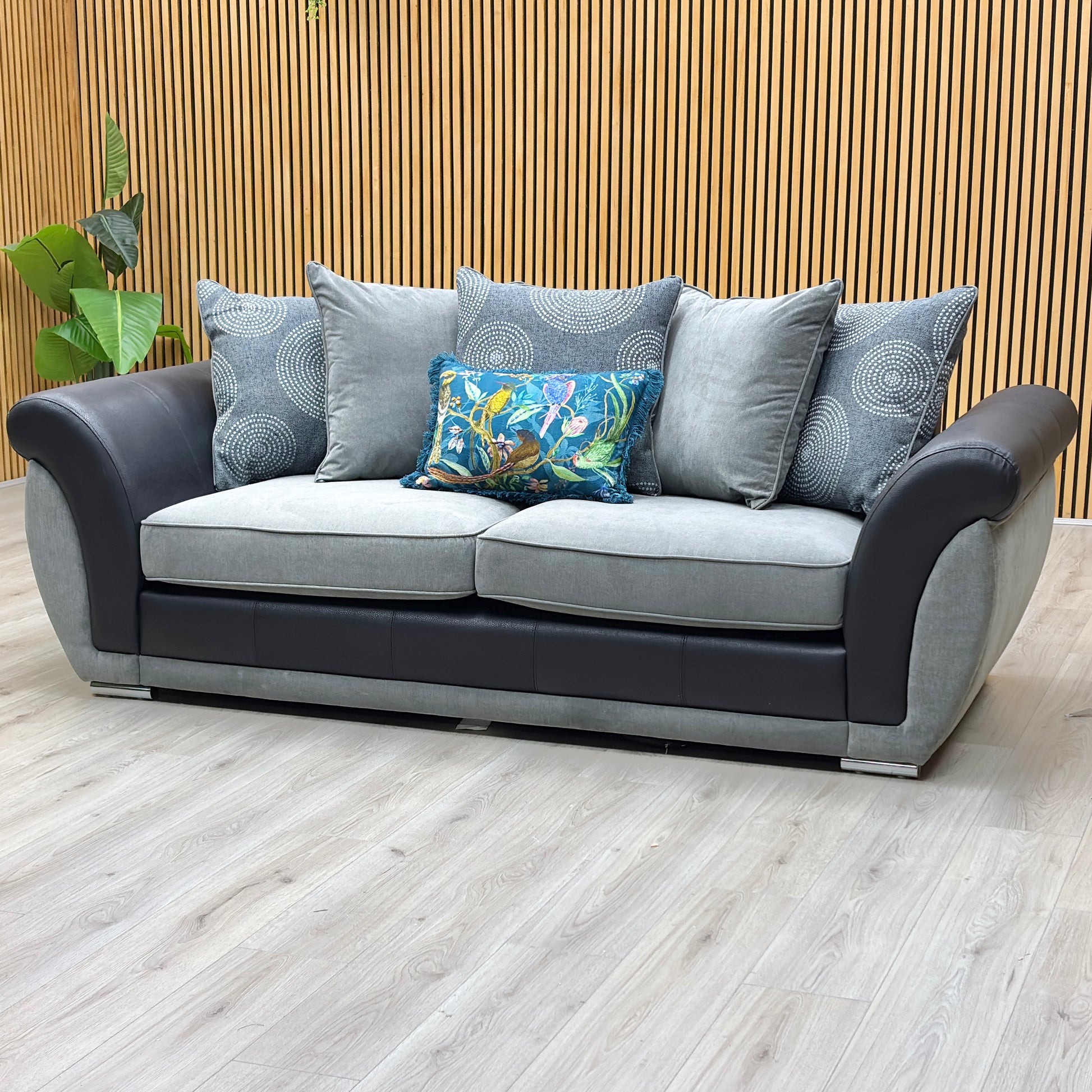 'Danube' Black - Grey Fabric - Faux Leather Combination 3 Seater Scatter Back Sofa Very.com