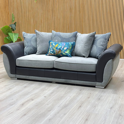 'Danube' Black - Grey Fabric - Faux Leather Combination 3 Seater Scatter Back Sofa Very.com