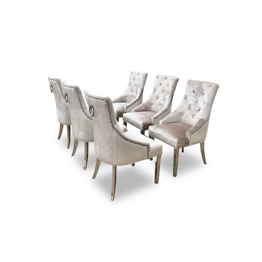 ‘Romance’ Champagne Crushed Velvet Dining Chairs - Set of 6