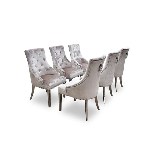‘Romance’ Champagne Crushed Velvet Dining Chairs - Set of 6