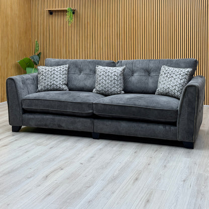 ‘Mariah’ Dapple Moleskin-Tri Brass Insert Velvet Fabric 4 Seater Classic Back Split Frame Sofa