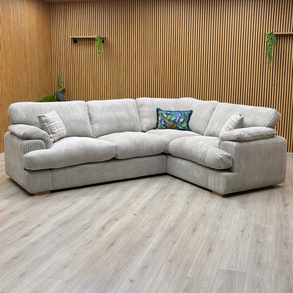 ‘Celine’ Mink and Mocha Celine Cord Fabric Left Arm Facing 2 Seater Formal Back Corner Sofa DFS