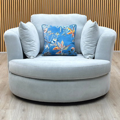 ‘Freya’ Light Blue Freya Fabric Large Swivel Chair DFS
