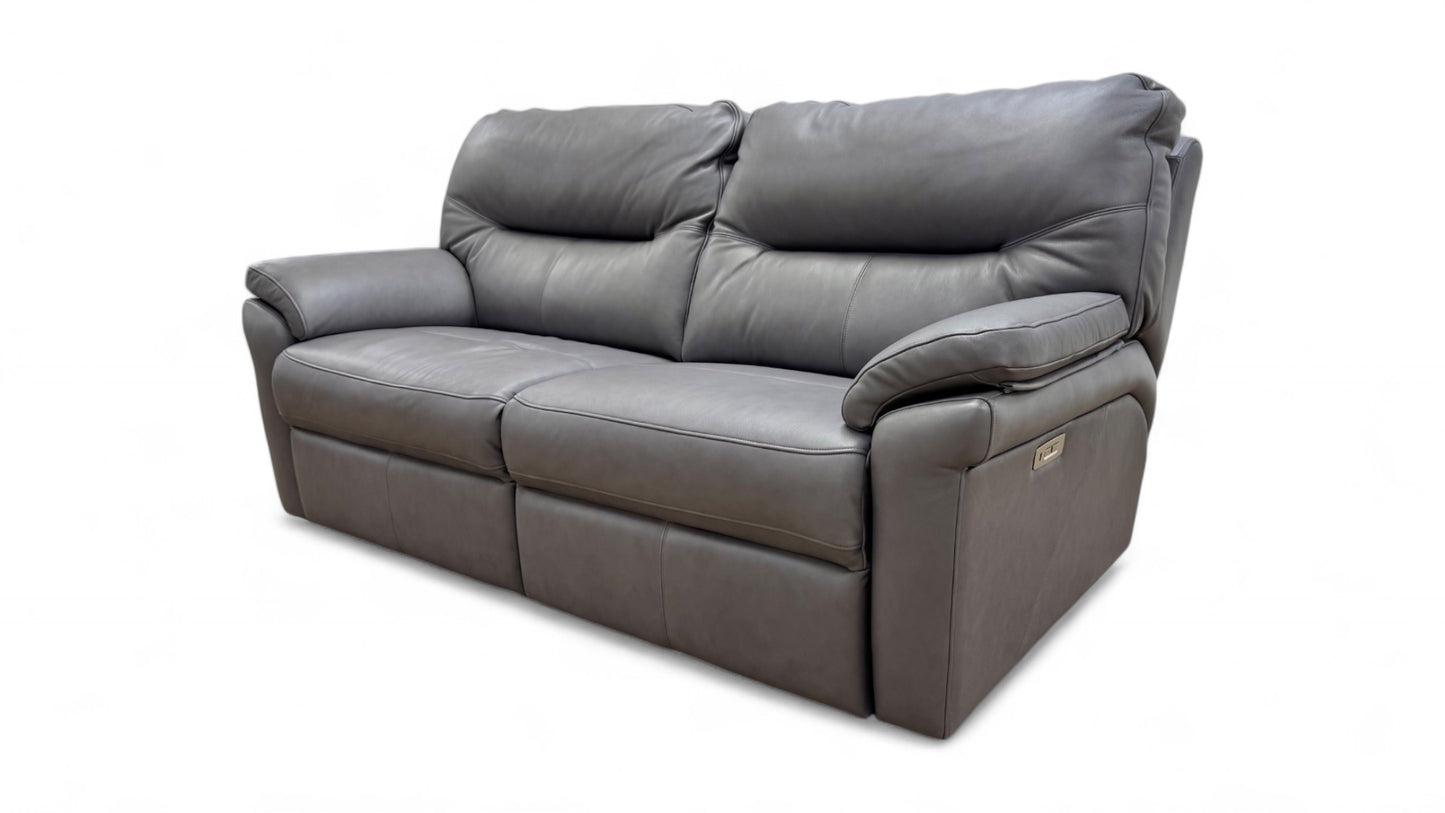 G Plan ‘Seattle’ Capri Grey Leather Power Recliner 3 Seater Sofa
