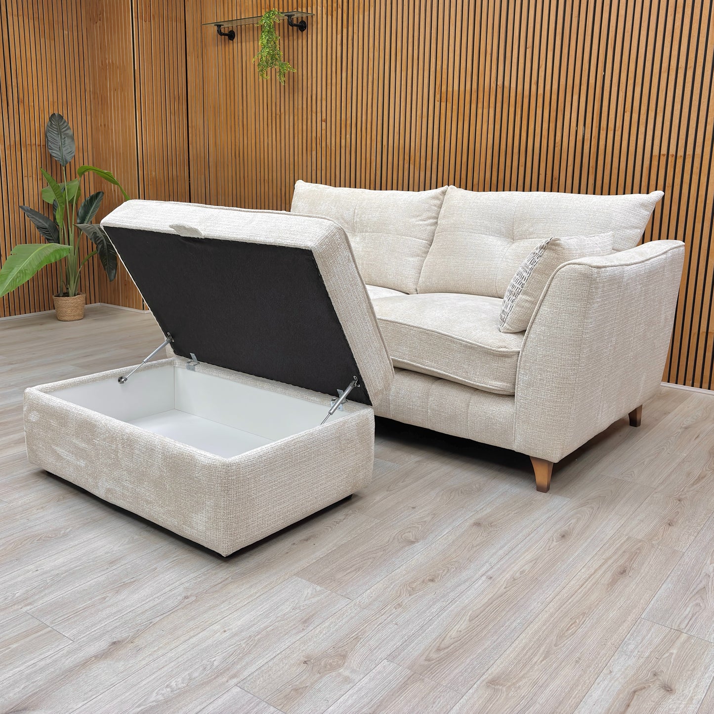 Detail shot of the Large Storage Footstool, emphasizing its dual function as seating and storage.