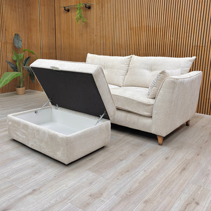 Detail shot of the Large Storage Footstool, emphasizing its dual function as seating and storage.