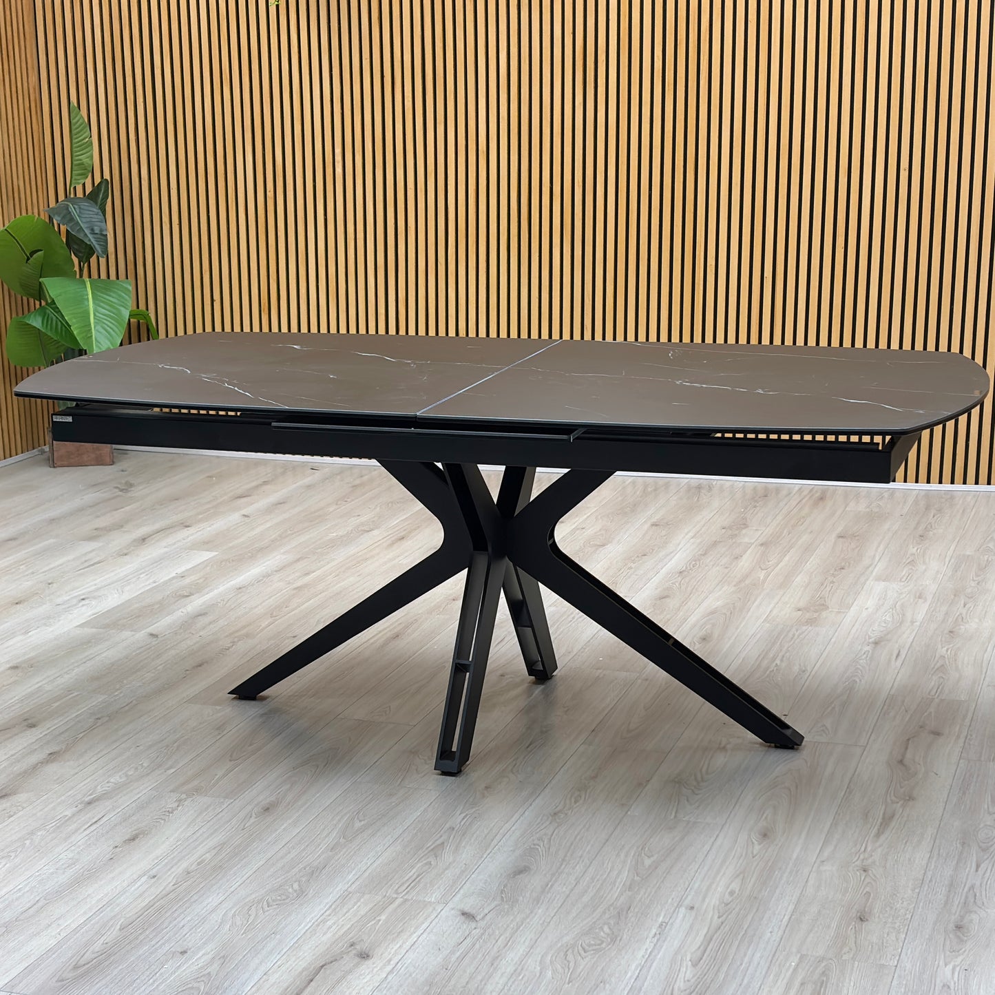 'Jose’ Nero Marquina Black Marble Effect Ceramic Top 200cm Pop Up Extending Dining Table Furniture Village