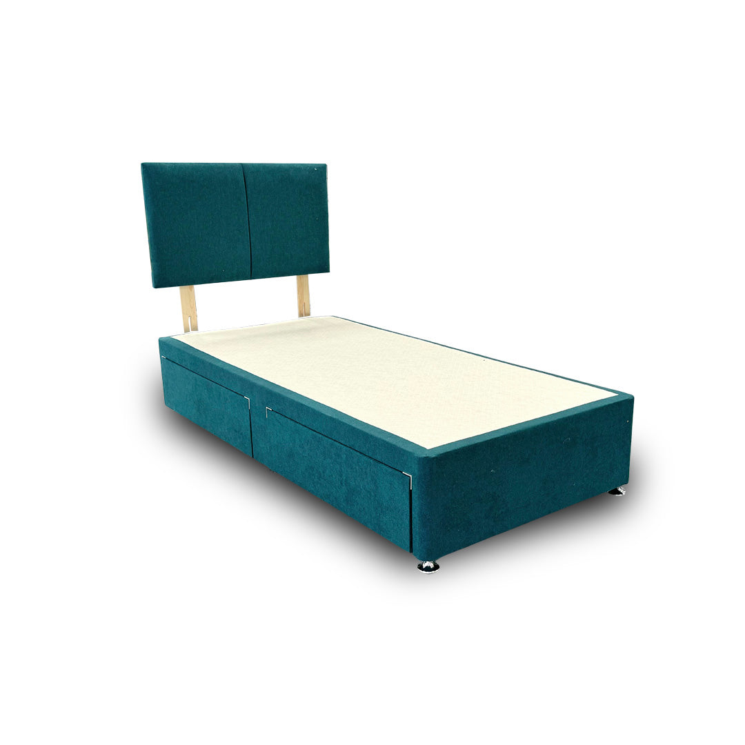 ‘Bella’ Teal Velvet Divan Base + Headboard with 2 Drawers - Single