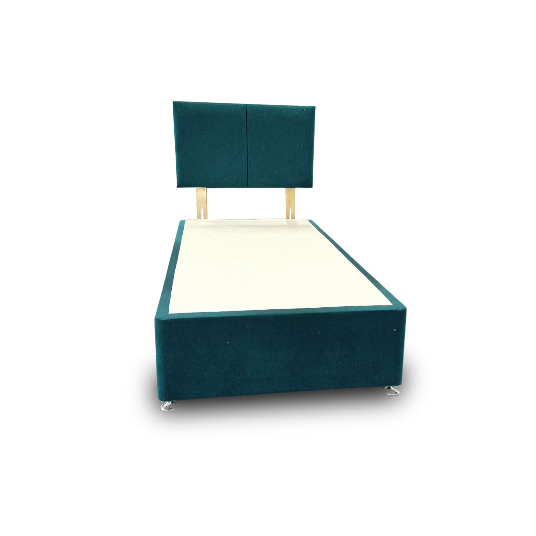 ‘Bella’ Teal Velvet Divan Base + Headboard with 2 Drawers - Single
