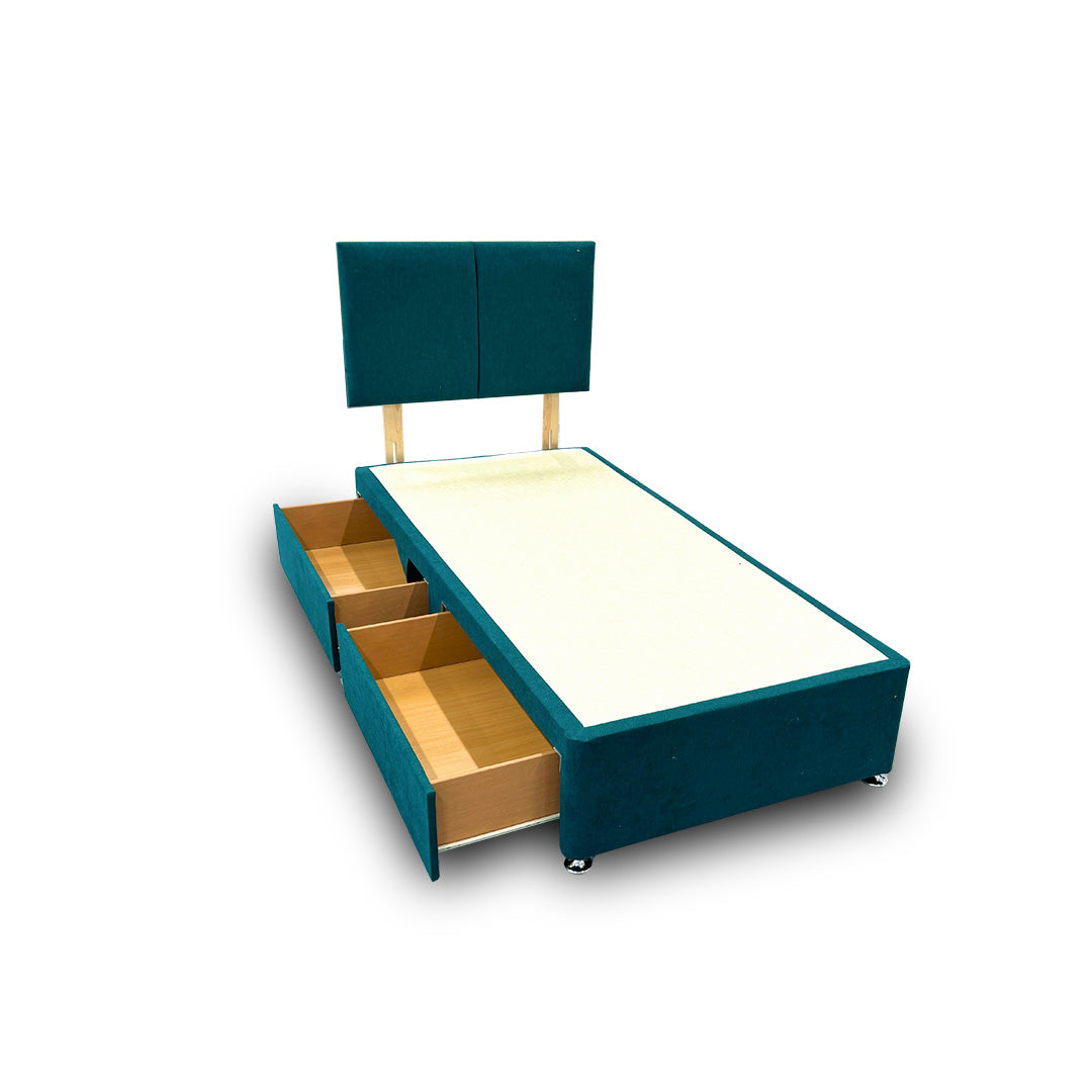 ‘Bella’ Teal Velvet Divan Base + Headboard with 2 Drawers - Single