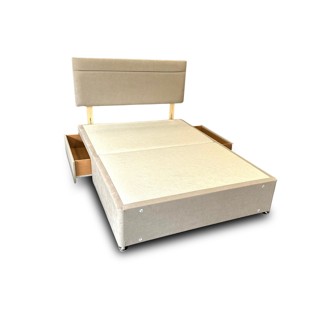 'Capella' Mink Velvet Divan Base + Headboard with 2 Drawers - Double
