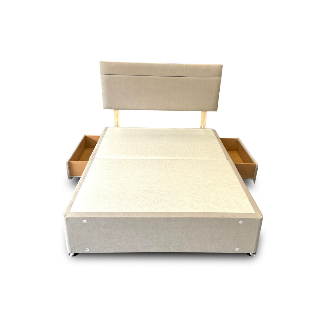 'Capella' Mink Velvet Divan Base + Headboard with 2 Drawers - Double