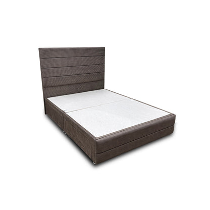 'Trio’ Khaki Fabric 2 Draw Divan Bed Base + Floor Standing Headboard - King
