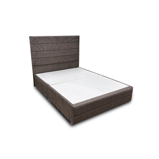 'Trio’ Khaki Fabric 2 Draw Divan Bed Base + Floor Standing Headboard - King