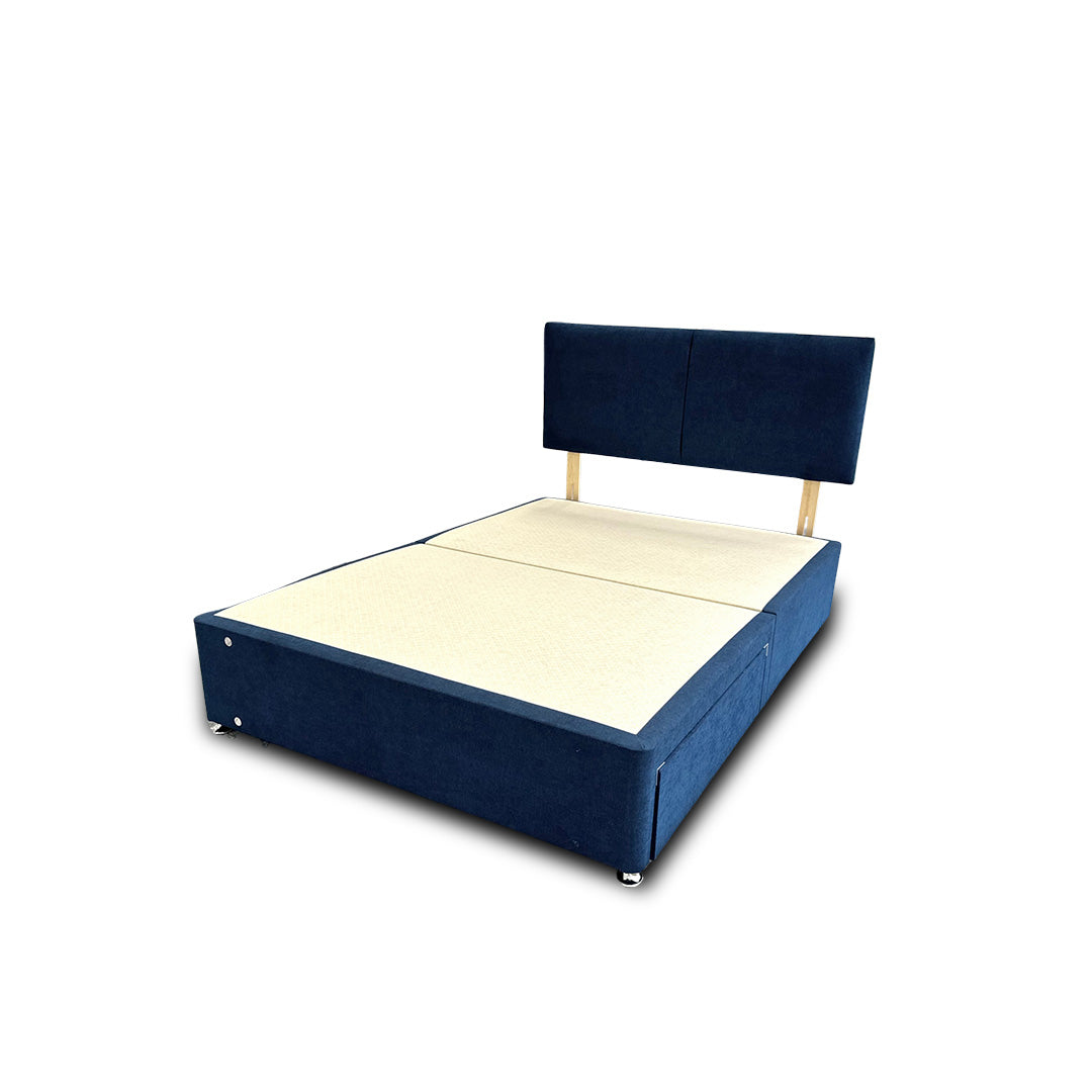 'Bella' Navy Velvet Divan Base + Headboard with 2 Drawers - Double