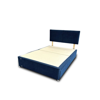 'Bella' Navy Velvet Divan Base + Headboard with 2 Drawers - Double