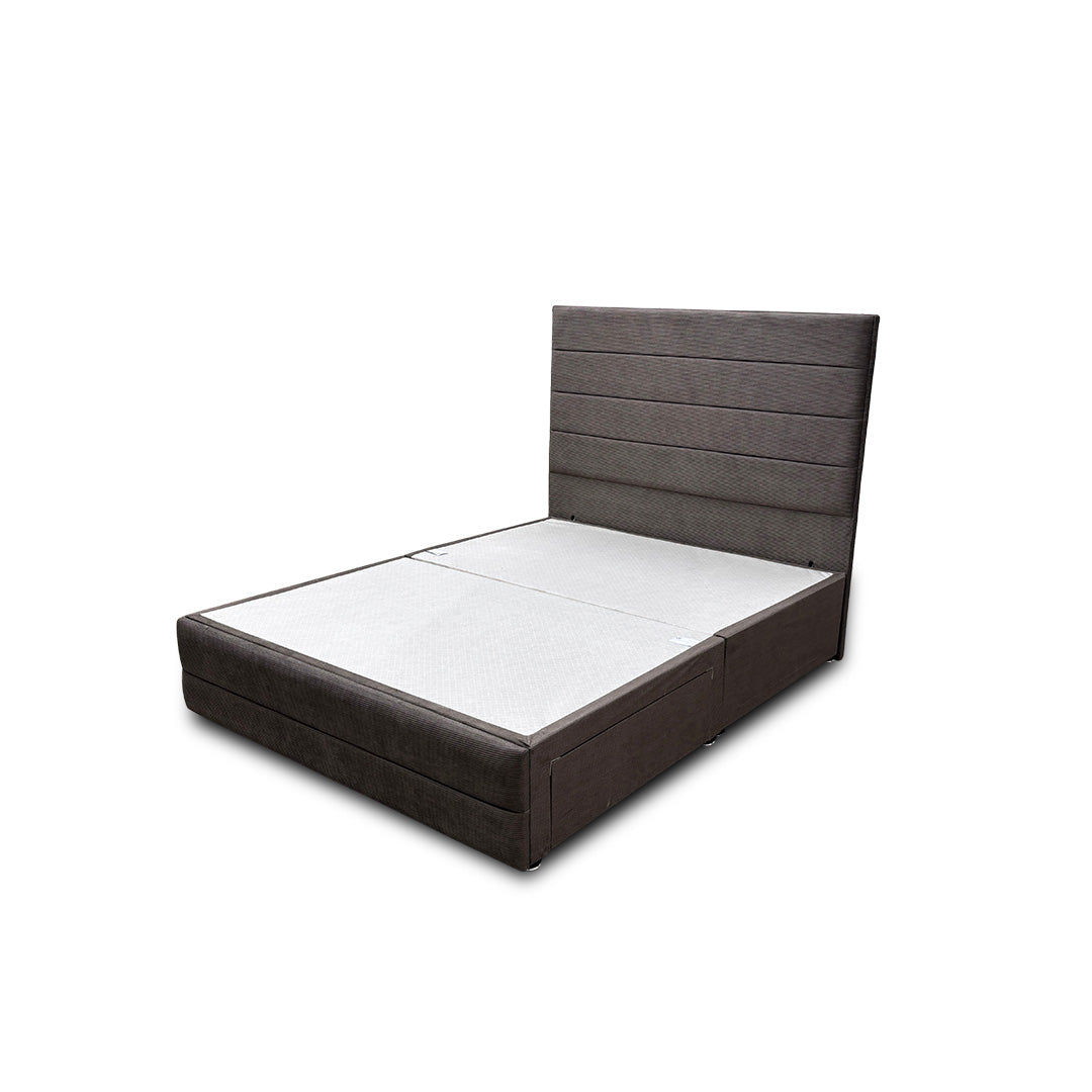 'Trio’ Khaki Fabric 2 Draw Divan Bed Base + Floor Standing Headboard - King