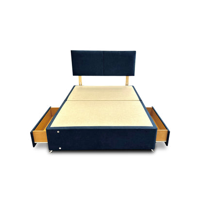 'Bella' Navy Velvet Divan Base + Headboard with 2 Drawers - Double