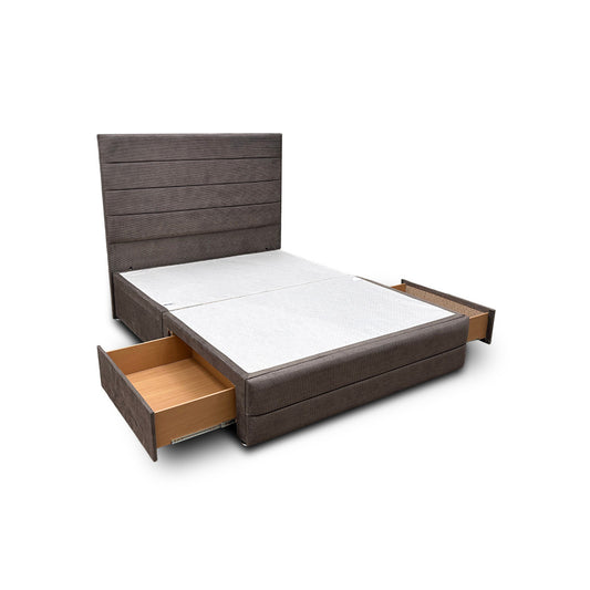 'Trio’ Khaki Fabric 2 Draw Divan Bed Base + Floor Standing Headboard - King