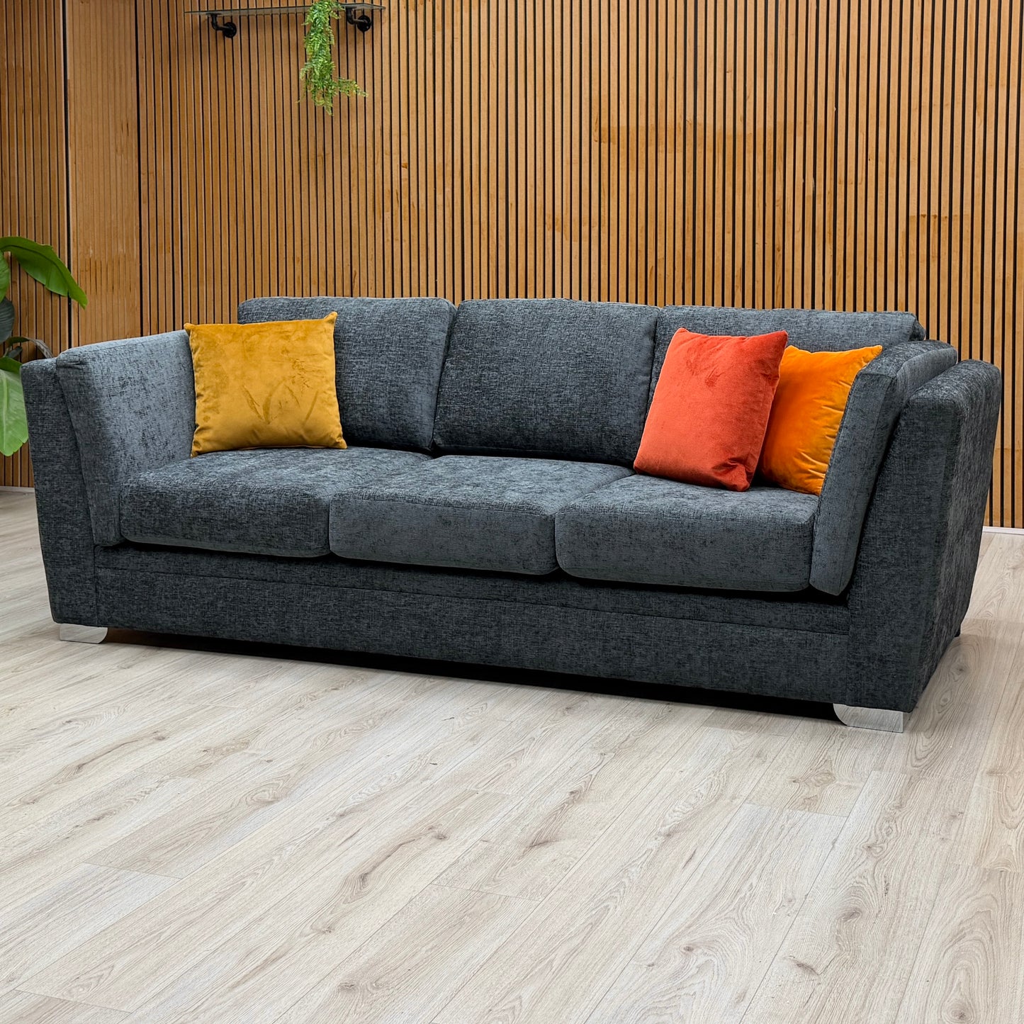‘Stephan' Charcoal Grey Fabric 4 Seater Sofa