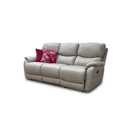 'Evelyn' Lead Grey Leather Manual Recliner 3 Seater