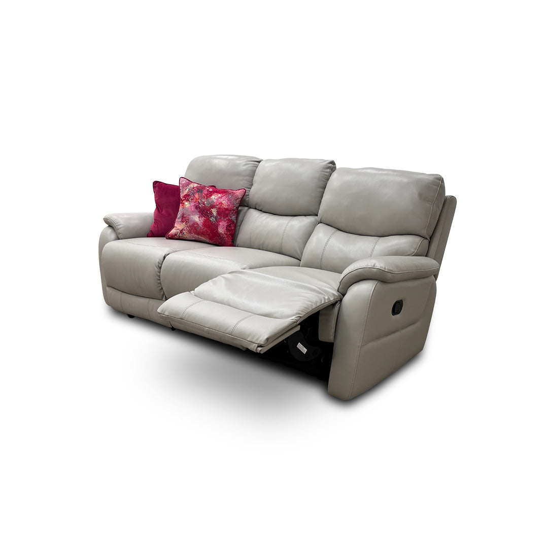 'Evelyn' Lead Grey Leather Manual Recliner 3 Seater