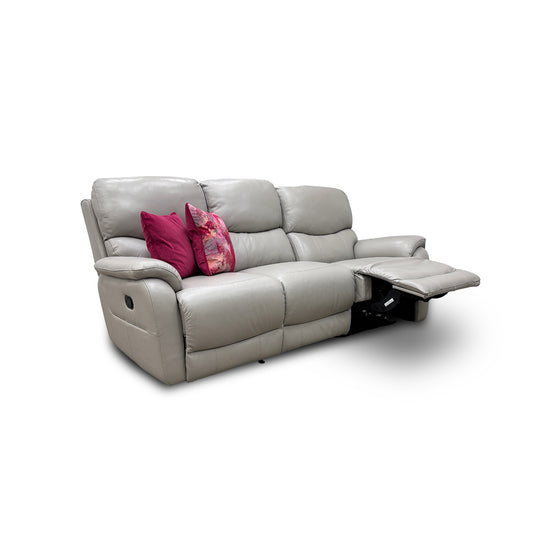 'Evelyn' Lead Grey Leather Manual Recliner 3 Seater