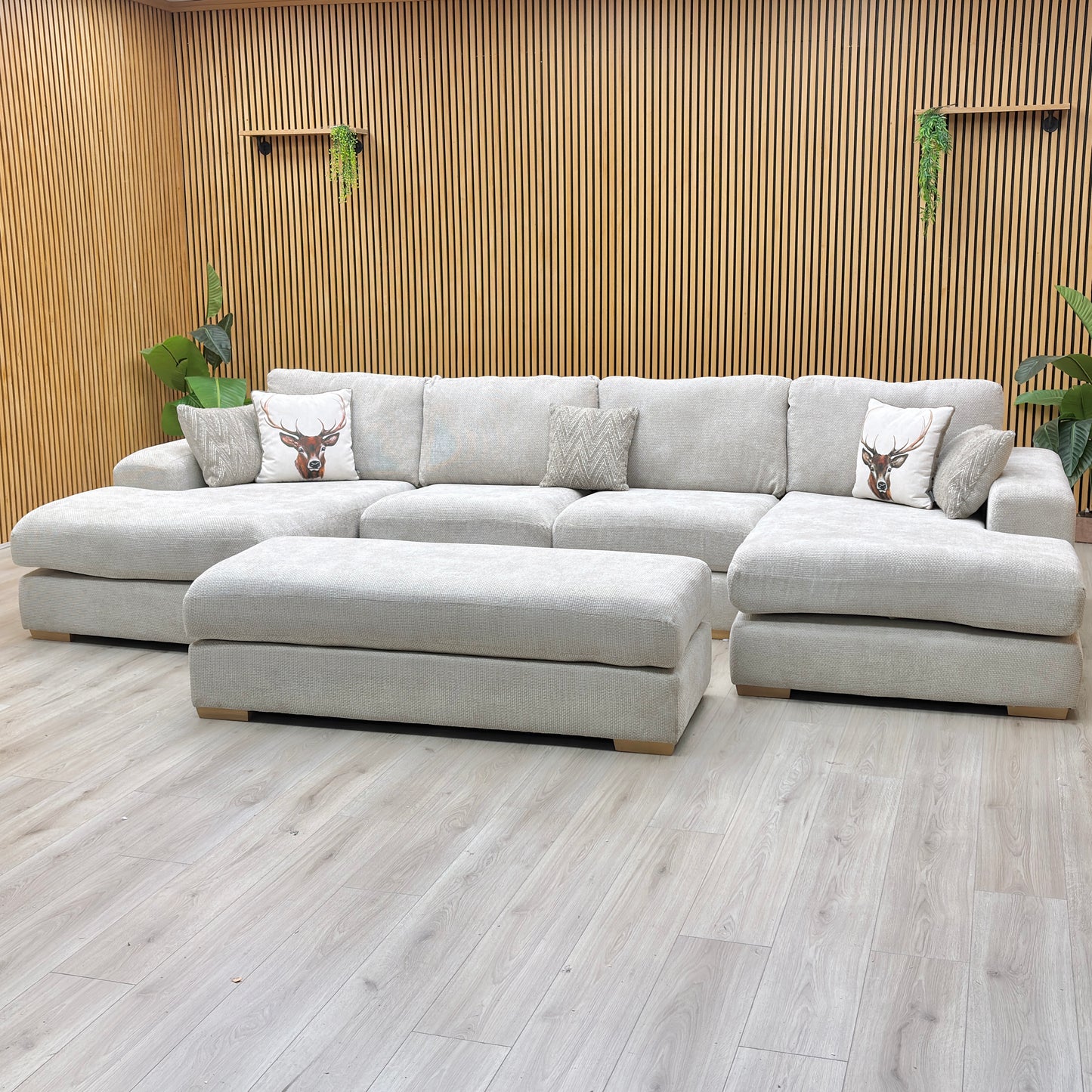 ‘Broadgate’ Silver Fabric Large U-shape Modular Sofa with Footstool Very.com