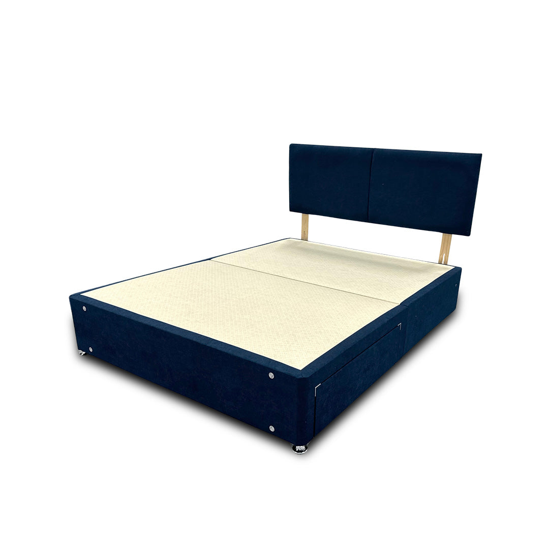 'Bella' Navy Velvet Divan Base + Headboard with 2 Drawers - King