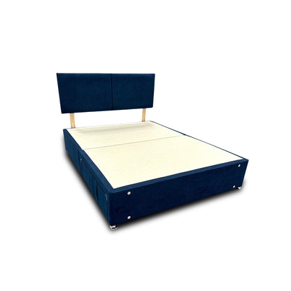 'Bella' Navy Velvet Divan Base + Headboard with 2 Drawers - King