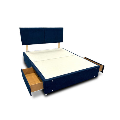 'Bella' Navy Velvet Divan Base + Headboard with 2 Drawers - King