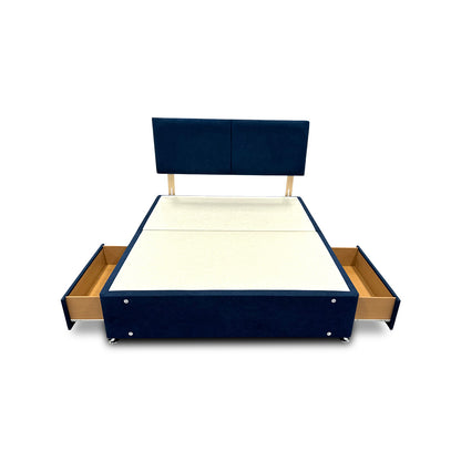 'Bella' Navy Velvet Divan Base + Headboard with 2 Drawers - King