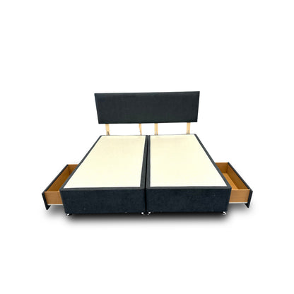 ‘Roma’ Carbon Grey Velvet Divan Base + Headboard with 2 Drawers - Super King