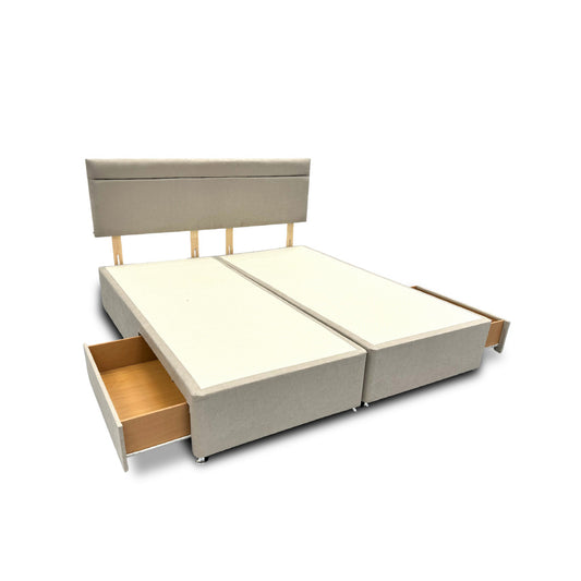 'Capella' Mink Velvet Divan Base + Headboard with 2 Drawers - Super King