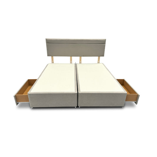 'Capella' Mink Velvet Divan Base + Headboard with 2 Drawers - Super King